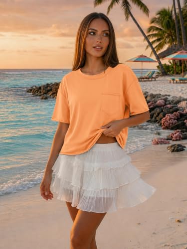 Image of ATHMILE Womens Crop Tops Workout Shirts Gym Oversized Spring Summer Basic Tees Short Sleeve Casual Loose Drop Shoulder 2026