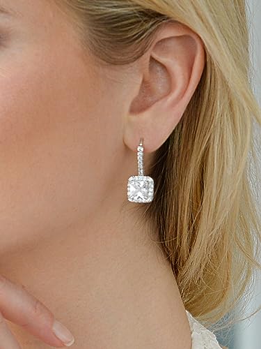 Mariell Radiant-Cut Cubic Zirconia Bridal Earrings, Dangle Earrings for Brides, Wedding Earrings with CZ Crystals, Drop Earrings for Brides, Bridesmaids, Mother of the Bride4