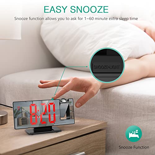 Oria Projection Alarm Clock, Newest Led Electronic Alarm Clock, Mirror Alarm Clock For Bedroom, Digital Projection Clock On Ceiling Wall With Large Display, Temperature, Adjustable Brightness, Snooze #TOP5