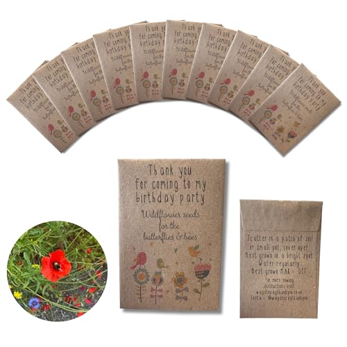 Childrens Birthday Wildflower Seed Packets Envelopes x20 Contains Seed Eco Plastic Free Party Bag Fillers Prize Kids Party Present Goody Loot Swag Bag Filler
