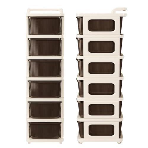 Image of KITCHIVO Heavy Duty Plastic Storage Drawer with Wheels | Modular Cabinet for Bedroom, Office, Home or Classroom| Chest of Drawers Organiser for Cosmetics, Kitchen items, Toys (Brown, 6)