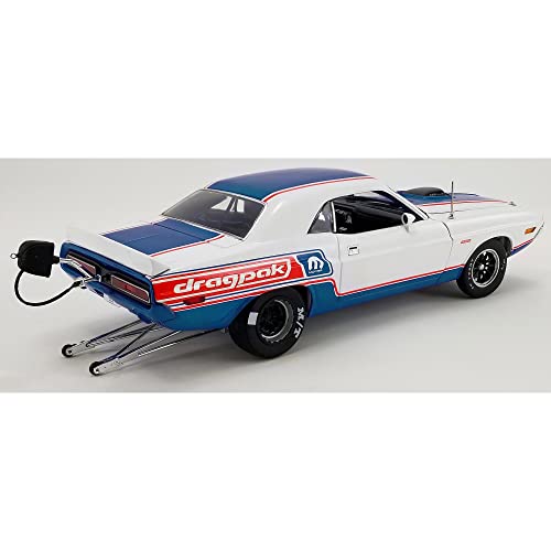 Modelo a Escala 1:18 Acme 1971 426 HEMI Challenger R/T Drag Outlaws Edición Limitada Blanco con Rayas Azules y Rojas miniatura 7