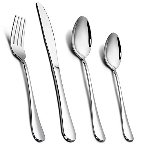 Cutlery Set, Onader Stainless Steel 24 Piece Cutlery Set for 6 People, Flatware Silverware Set with Knife Fork Spoon, Elegant Tableware for Daily Use/Christmas, Mirror Finished. Dishwasher Safe