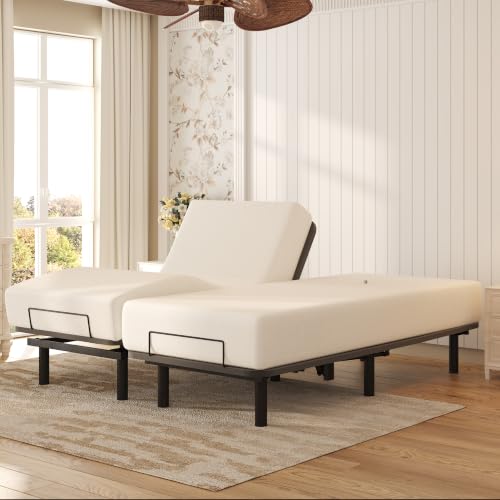 Image of Softa Split King Adjustable Bed Frame, Electric Bed Base with Head & Foot Lift, Remote Control, Quiet Motor, Oxford Fabric Cover, USB Charging & Anti-Snore