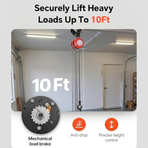 Image of Serplex Hand Chain Hoist with Chain 10 ft Lift for Garage Warehouse