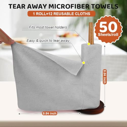 Image of 50 pack Cleaning Cloth Roll, Washable Absorbent Towel For Kitchen, Dust, Stains Wet and Dry Microfiber Cleaning Cloth, Reusable Paper Towels Washable Roll Tear Away for Kitchen, Car (Pack Of 50)
