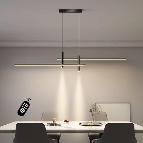 Yuelux Moderna lámpara colgante LED para mesa de comedor y comedor, regulable, altura regulable con mando a distancia, lámpara colgante para cocina, oficina, salón, lámpara de araña con diseño lineal