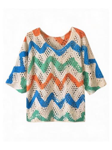 Image of Verdusa Women's Crochet Beach Summer Sweater 3 /4 Length Sleeve Boho Off The Shoulder Tops