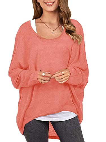 Image of ZANZEA Women's Off The Shoulder Batwing Tops Casual Loose Oversized Tshirts Long Sleeve Fall Pullover Sweater Tops
