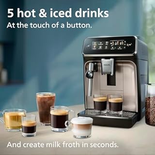 Philips 3300 Series Bean to Cup Coffee Machine - 5 Hot & Iced drinks, Classic Milk Frother & Cappuccino Maker, Quick-to-Clean, 40% Quieter, Ceramic Grinder, Fully Automatic Espresso machine EP3326/90