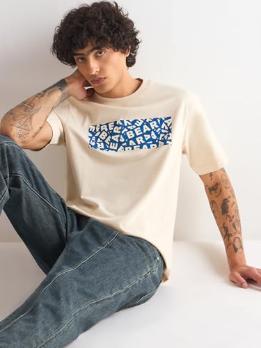 Image of THE BEAR HOUSE Men's Oversize Fit Blue Cotton Printed Polo