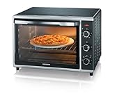 SEVERIN Forno Elettrico Ventilato, 42 Litri, 1800W, Temp. 0-230°C, Timer 120 min, con Pietra Refrattaria, Girarrosto, Luce Interna, Doppio Vetro, 51,5 x 42,0 x 36,5 cm, Nero/Argento - TO 2058