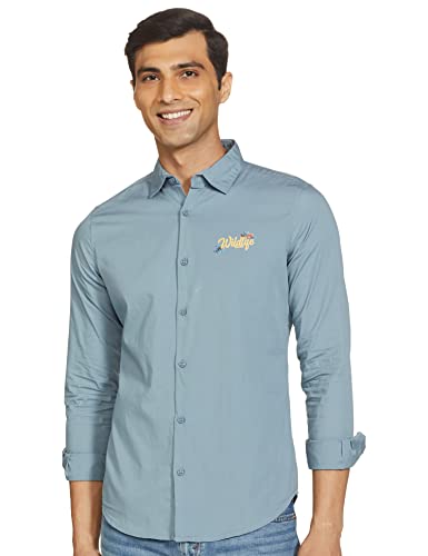 Image of KETCH Men Cotton Slim Fit Solid Full Sleeve Shirt