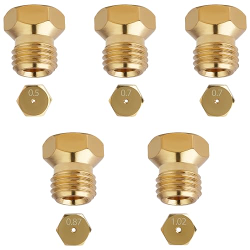 5 Piezas Inyectores para Cocina de Gas Butano, Boquillas de Propano Butano, Boquillas de Conversión de Gas Natural a GLP, Repuestos para Estufas y Quemadores, Modelos 1x0.5, 2x0.7, 1x0.87, 1x1.02