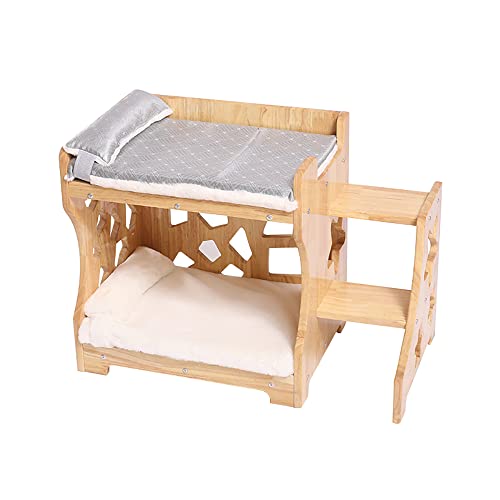 猫用 2段ベッド ゴムノキ 無垢 天然木 木製 猫家具 リバーシブルお布団2個付 マットレス付 キャットハウス