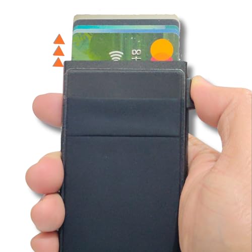 Slim, Minimalist RFID Blocking Card Holder Aluminum-Made with Pop Up Design, RFID Card Holder for Men with 2 Front Pockets, ID Card and Money Pocket, Durable, Stylish, and Sturdy Design (Black)4