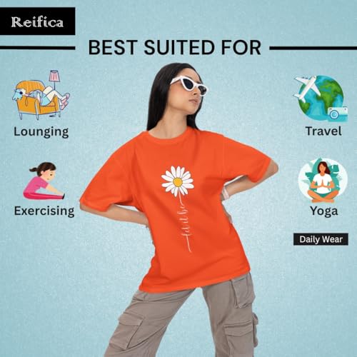 Image of Reifica Women 100% Pure Cotton Drop Shoulder Loose Fit Oversized T Shirts (Combo Pack of 2)