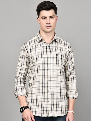 Image of Majestic Man Stylish Slim Fit Cotton Spread Collar Checked Casual Shirt for Men