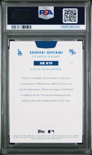 Graded Psa Gem Mint 10 Shohei Ohtani #34 Baseball Card 50/50 Home Run And Stolen Bases Club Dodgers 4 time Mvp Superstar. Celebrate Home Run #19 During His Record Setting Season