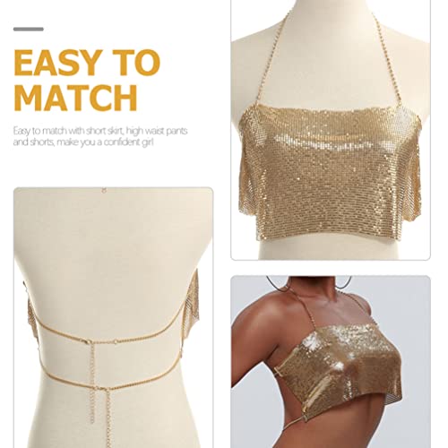 Camisola regata feminina com paetês: Blusa com glitter Cami Top cropped com alça espaguete Lantejoul