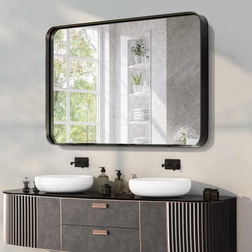 NicBex 50 x 32 Inch Wall Mirror for Bathroom Vanity, Black Metal