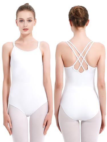 Kefiyis Women's Camisole Leotard for Dance Ballet Gymnastics Black High Stretch Bodysuit Leotards Dancewear White L