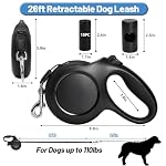 26ft Heavy Duty Retractable Dog Leash for Large Dogs, Dog Leash with Poop Bag Holder, Up to 100lbs, Chew Proof Cable, One-Handed Pause & Lock, 360° No Tangle. (26 ft, Black) - Image 2