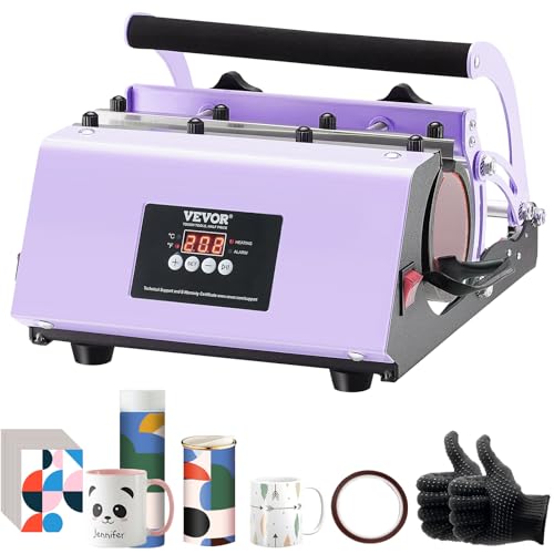 VEVOR Tumbler Heat Press Machine, 11-30oz Mug Press, Heat Up Fast and Even, Tumbler Press with Sublimation Paper, Tape and Gloves, Temp and Time Setting, for Sublimation Tumblers, Cups, Mugs, Purple by VEVOR - Image 9