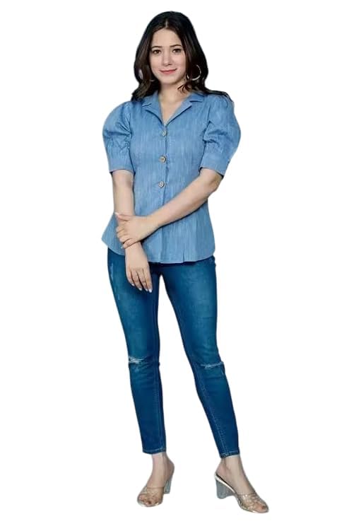 Image of Women's Crop Shirt, Black Short Sleeve, Collared Button-Down Top