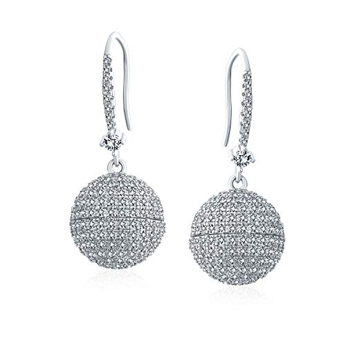 Large Disco Ball Drop Pave Cz Statement Prom Pageant Earrings For Women Round Cubic Zirconia Silver Plated Brass #TOP1