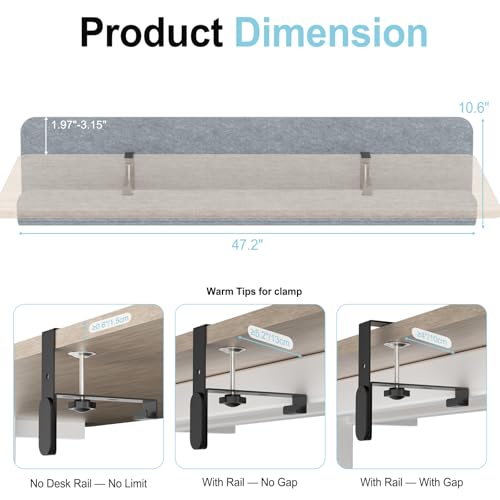 Image of Under Desk Cable Management Tray, 47.2 inch Felt Cord Organizer with No Drill Clamp or Screw Mount, Hidden Wire Management for Power Strips & Cables, Cable Tray Under Desk for Home Office