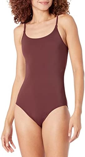 Amazon Essentials Women's Thin Strap one-Piece Swimsuit, Deep Brown, Small