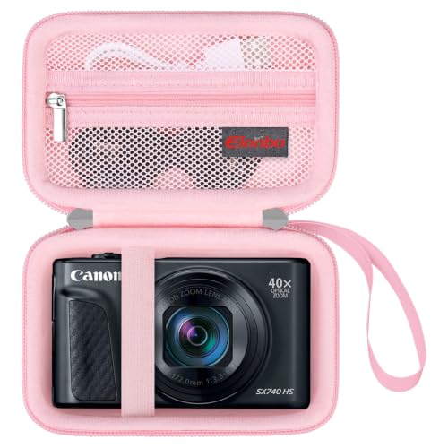 Image of Elonbo Carrying Case for Canon Powershot SX740 HS / SX730 HS /SX720 HS Camera | Canon SX740 Camera Case, Hard Bag, with Mesh Pocket Wrist Strap Double Zipper, for Vlogging Travel Protective Storage, Pink
