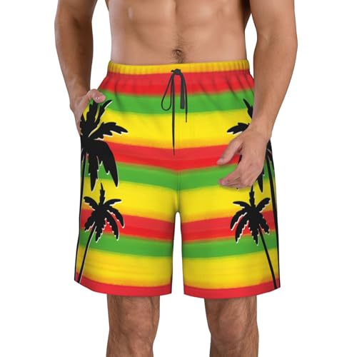 Jamaica Flag Tropical Men's Beach Shorts Quick Dry Swim Shorts with Pockets Hawaii Board Trunks