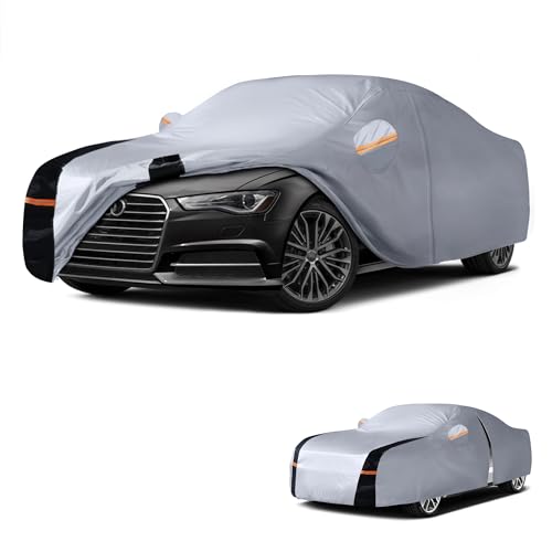 Image of Multi-Layer Car Cover Custom Fit for Audi A6(2004-2026), 100% Waterproof All Weather for Automobiles, Gift with Towel, Heavy Duty Car Covers for Rain Sun UV Protection with Door Zipper