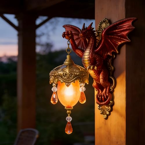 LED Dragon Figurine Light for Outdoor Landscape Lighting - with Lava Flow & Flame Scales Majestic Dragon Claw Warm Glow Night Light Fantasy Ambiance Decor for Home Hotel Unique Gift Idea (8in)