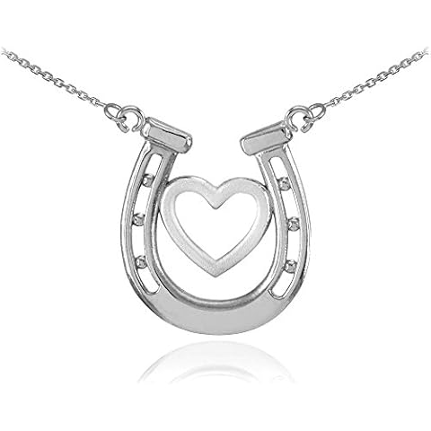 Dainty 925 Sterling Silver Lucky Charm Horseshoe with Heart Necklace, 20" Cover