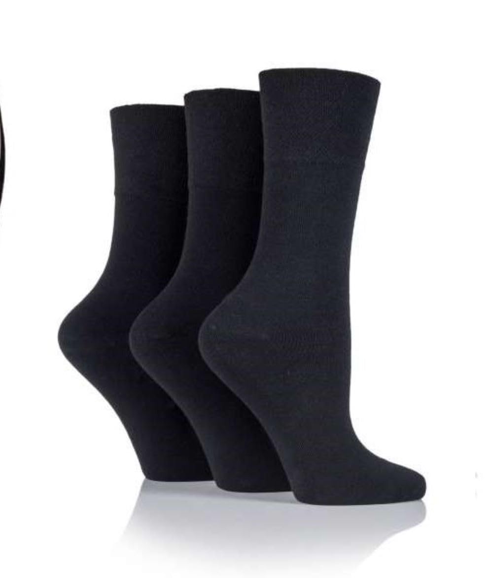 Sahnis Women's Black Diabetic Socks Gentle Grip Soft Honeycomb Top Seamless Toe Uk Size 4-8 (Standard, )
