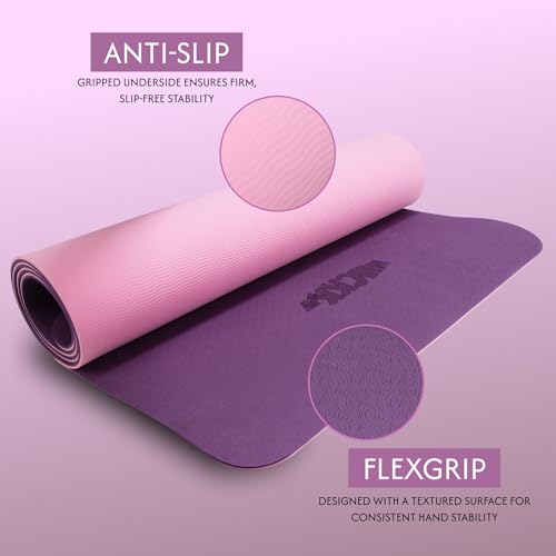 Image of Whackk TPE 6mm Laser Engraved Position Marking Yoga Mat|Pink & Purple Dual Colour|6 mm TPE Non-Slip Mat with Carry Strap|Lightweight & Eco-Friendly Non Toxic I Exercise and Fitness