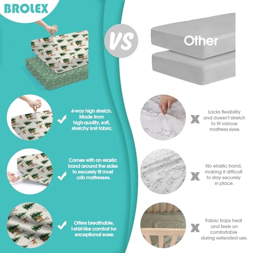 Image of BROLEX Baby Fitted Crib Sheets: Kid Crib Sheets - Set of 2 for Toddler Standard Size Crib Mattress for Boys and Girls - Jersey Knit Crib Bed Sheets Sika Deer&Foliage