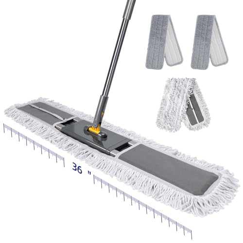 36" Commercial Dust Mops for Floor Cleaning, Masthome Professional Industrial Mop with 3 Pads, Heavy Duty Commercial Mop with 62'' Long Handle,Large Floor Mops for Office Garage Warehouse Factory Mall