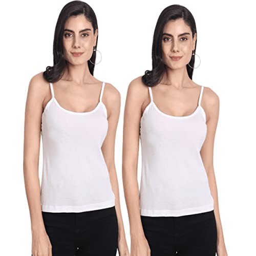 Image of Aimly Women's Regular Fit Cotton Camisole Slip Spaghetti | Combo Pack of 2