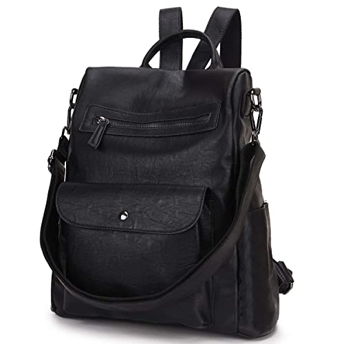 Mochila para mujer, mochila de viaje de piel sintética antirrobo para niñas, mochila para trabajo escolar, Negro