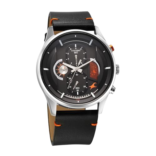 Image of Fastrack Opulence Quartz Chronograph Black Dial Black Leather Strap Watch for Guys - NT3315KL01