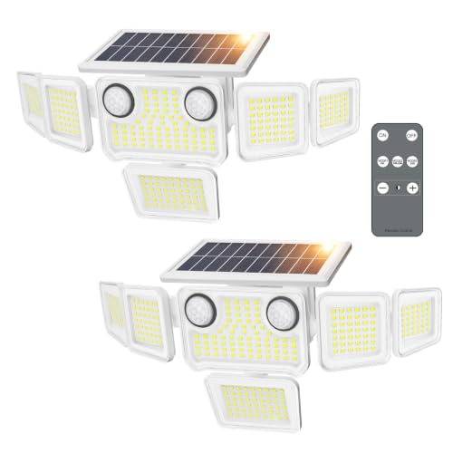 SZPOWER 6000LM Solar Lights Outdoor, 6 Heads Solar Flood Lights with 2 Motion Sensors & Remote Control, IP65 Waterproof, LED Security Lights for Yard, Patio, House, 2 Pack - image 1