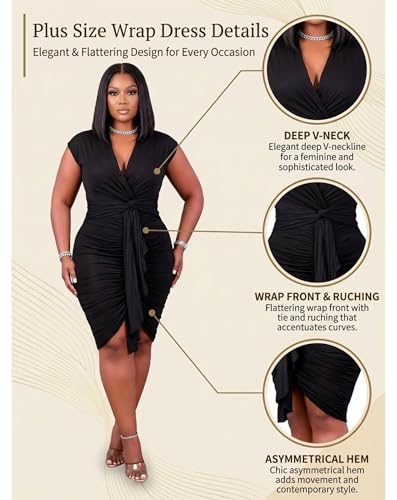 Image of IyMoo Women's Sexy Plus Size Bodycon Sleeveless Drawstring Ruched Mini Club Dresses