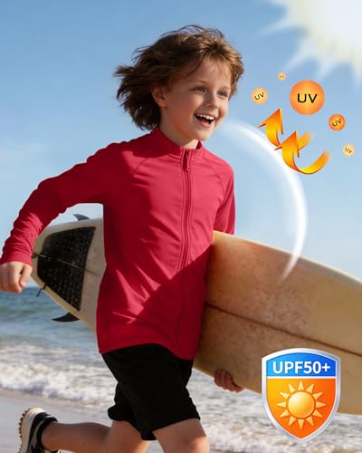 Image of Roadbox UPF 50+ Boys Zip Up Rash Guard Kids Long Sleeve Swim Shirt
