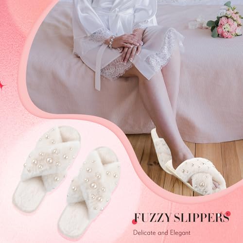 Jiuguva Bride Slippers for Wedding Pearl Bride Slippers for Women Valentine Fuzzy Bridesmaid for Bachelorette4