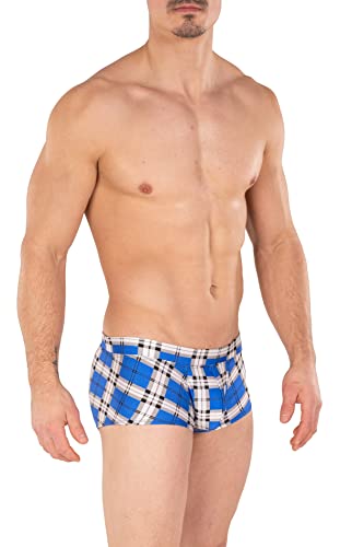 Gary Majdell Sport Mens Hot Body Boxer Swimsuit Turquoise Plaid Large #TOP2