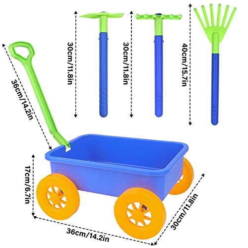 deAO Pull along Kids Wagon Wheelbarrow and Gardening Tools Play Set Includes 10 Accessories and 4 Plant Pots